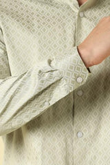 Men Beige Print Full Sleeves Formal Shirt