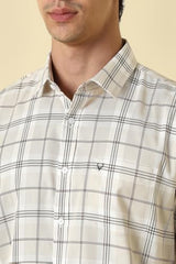 Men Beige Check Full Sleeves Formal Shirt