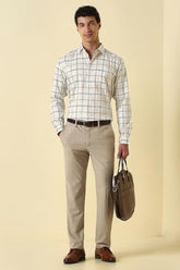 Men Beige Check Full Sleeves Formal Shirt
