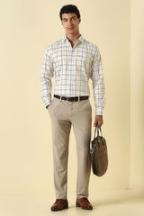Men Beige Check Full Sleeves Formal Shirt