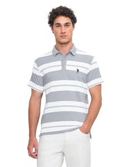 U.S.Polo Association Men's Horizontal Striped Slim Fit Polo Shirt (USTSH3360_Light Grey_3XL)