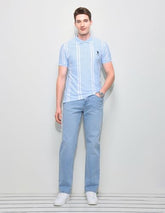 U.S.Polo Association Men's Vertical Striped Slim Fit Polo Shirt (USTSH3385_Blue_S)