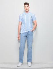 U.S.Polo Association Men's Vertical Striped Slim Fit Polo Shirt (USTSH3385_Blue_S)