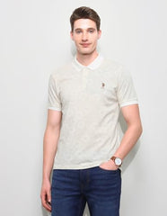 U.S.Polo Association Men's Floral Vertical Striped Slim Fit Polo Shirt (USTSH3387_Off White_L)