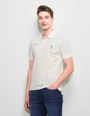 U.S.Polo Association Men's Floral Vertical Striped Slim Fit Polo Shirt (USTSH3387_Off White_L)