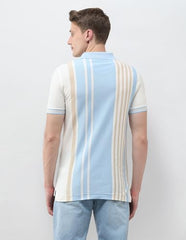 U.S.Polo Association Men's Self Design Vertical Striped Slim Fit Polo Shirt (USTSH3388_Light Blue_L)