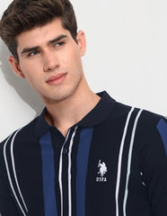 U.S.Polo Association Men's Vertical Striped Slim Fit Polo Shirt (USTSH3392_Navy_3XL)
