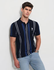 U.S.Polo Association Men's Vertical Striped Slim Fit Polo Shirt (USTSH3392_Navy_3XL)