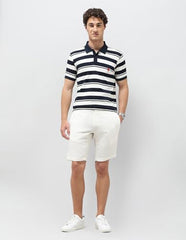 U.S.Polo Association men's navy horizontal striped slim fit polo shirt, short sleeve, casual upper wear, 3XL size.
