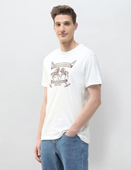 U.S. Polo Assn. Denim Co. men's ivory graphic printed long sleeve T-shirt with brand logo design on the front.