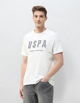 U.S. Polo Assn. Denim Co. Men's Textured Brand Printed Motel On The Coast T-Shirt (UDTSH4049_Ivory_L)