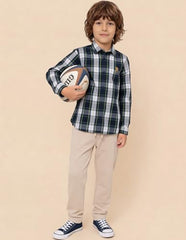 USPA Kids Boys Tartan Checked Regular Fit Shirt (UKSHT1864_Green_13-14 Y)