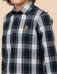 USPA Kids Boys Tartan Checked Regular Fit Shirt (UKSHT1864_Green_13-14 Y)