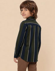 USPA Kids Boys Vertical Striped Regular Fit Shirt (UKSHT1875_Olive_2-3 Y)