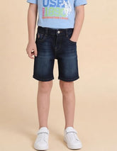 USPA Kids Boys Mid Rise Whiskered Denim Shorts (UKSRT0581_Blue_2-3 Y)