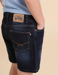 USPA Kids Boys Mid Rise Whiskered Denim Shorts (UKSRT0581_Blue_2-3 Y)