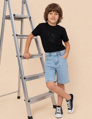 USPA Kids Boys Mid Rise Regular Fit Denim Shorts (UKSRT0582_Light Blue_2-3 Y)