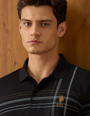 U.S.Polo Association Men's Vertical Striped Slim Fit Polo Shirt (USTSH3452_Black_L)