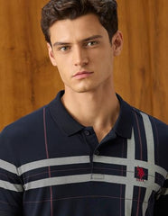 U.S.Polo Association Men's Vertical Striped Slim Fit Polo Shirt (USTSH3472_Navy_3XL)