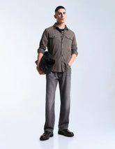 Flying Machine Grey Solid Twill Relaxed Fit Men's Shirt
