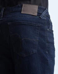Flying Machine Dark Blue Solid Cotton Blend Bootcut Fit Men's Jeans