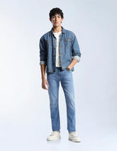 Flying Machine Blue Cotton Blend Straight Fit Men's Jeans