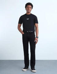 Flying Machine Jet Black Solid Cotton Blend Straight Fit Men's Jeans
