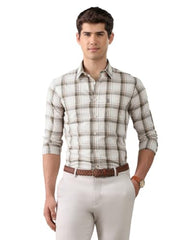 U.S. POLO ASSN. Olive Green Cotton Twill Grid Tattersall Tailored Fit Men's Shirt