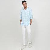 Blue Parx men’s slim fit casual shirt with checks pattern, semicutaway collar, full sleeves, made of pure cotton.