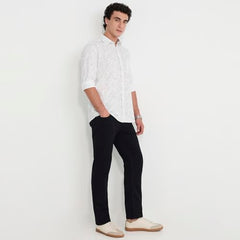 Parx Men Slim Fit Print Pattern Cotton Blend Semicutaway Collar Full Sleeve Round Hem Casual Shirt White