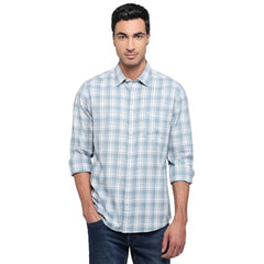 Parx Men Slim Fit Checks Pattern Pure Cotton Semicutaway Collar Full Sleeve Round Hem Casual Shirt Medium Blue
