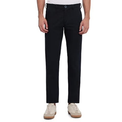 Parx Men Low Rise Tapered Fit Solid Pattern Cotton Blend Flat Front Casual Trouser Dark Blue