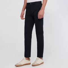 Parx Men Low Rise Tapered Fit Solid Pattern Cotton Blend Flat Front Casual Trouser Dark Blue