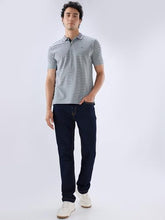 Raymond Men Regular Fit Stripe Pattern Pure Cotton Polo Neck Half Sleeve Straight Hem Casual T-Shirt Medium Blue