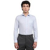Raymond Men Regular Fit Checks Pattern Pure Cotton Semicutaway Collar Full Sleeve Tail Bottom Hem Formal Shirt Medium Blue