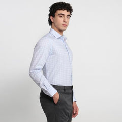 Raymond Men Regular Fit Checks Pattern Pure Cotton Semicutaway Collar Full Sleeve Tail Bottom Hem Formal Shirt Medium Blue