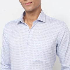 Raymond Men Regular Fit Print Pattern Cotton Blend Semicutaway Collar Full Sleeve Tail Bottom Hem Ceremonial Shirt Medium Blue