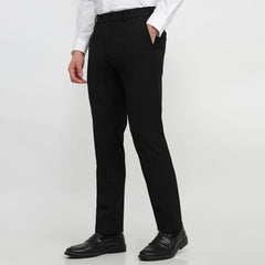 Raymond Men Slim Fit Solid Pattern Poly Viscose Blend Flat Front Formal Trouser Black
