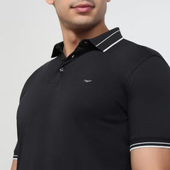 Park Avenue Men Slim Fit Solid Pattern Pure Cotton Polo Neck Half Sleeve Straight Hem Casual T-Shirt Black
