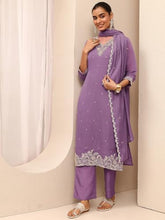 Libas Embroidered Chanderi Cotton Straight Kurta With Trouser and Dupatta-401454S