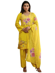 Libas Yoke Design Silk Blend Straight Kurta With Trousers and Dupatta-99875S
