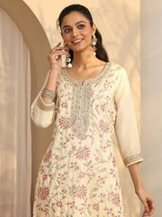 Libas embroidered silk blend straight kurta set for women, includes matching dupatta and churidar, traditional Indian ethnic wear.