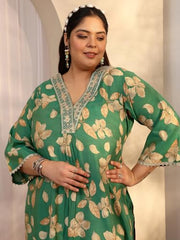 Plue Size Extra Love By Libas Printed Silk Blend Straight Kurta Set For Women (500584-3XL)