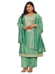 Extra Love By Libas Embroidered Silk Blend Straight Kurta With Trousers and Dupatta-500592-3XL