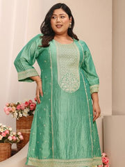 Extra Love By Libas Embroidered Silk Blend Straight Kurta With Trousers and Dupatta-500592-3XL