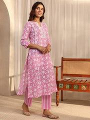 Gerua By Libas Printed Cotton A-Line Kurta With Trousers and Dupatta-93172S