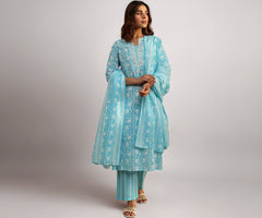 Gerua By Libas Printed Cotton A-Line Kurta With Trousers and Dupatta-93174S
