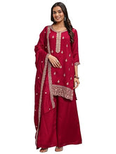 Libas Embroidered Silk Blend Straight Kurta With Palazzo and Dupatta
