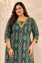 Extra Love By Libas Ethnic Motif Cotton Straight Kurta With Trouser and Dupatta