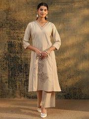 Libas Floral Embroidered Cotton Straight With Palazzo